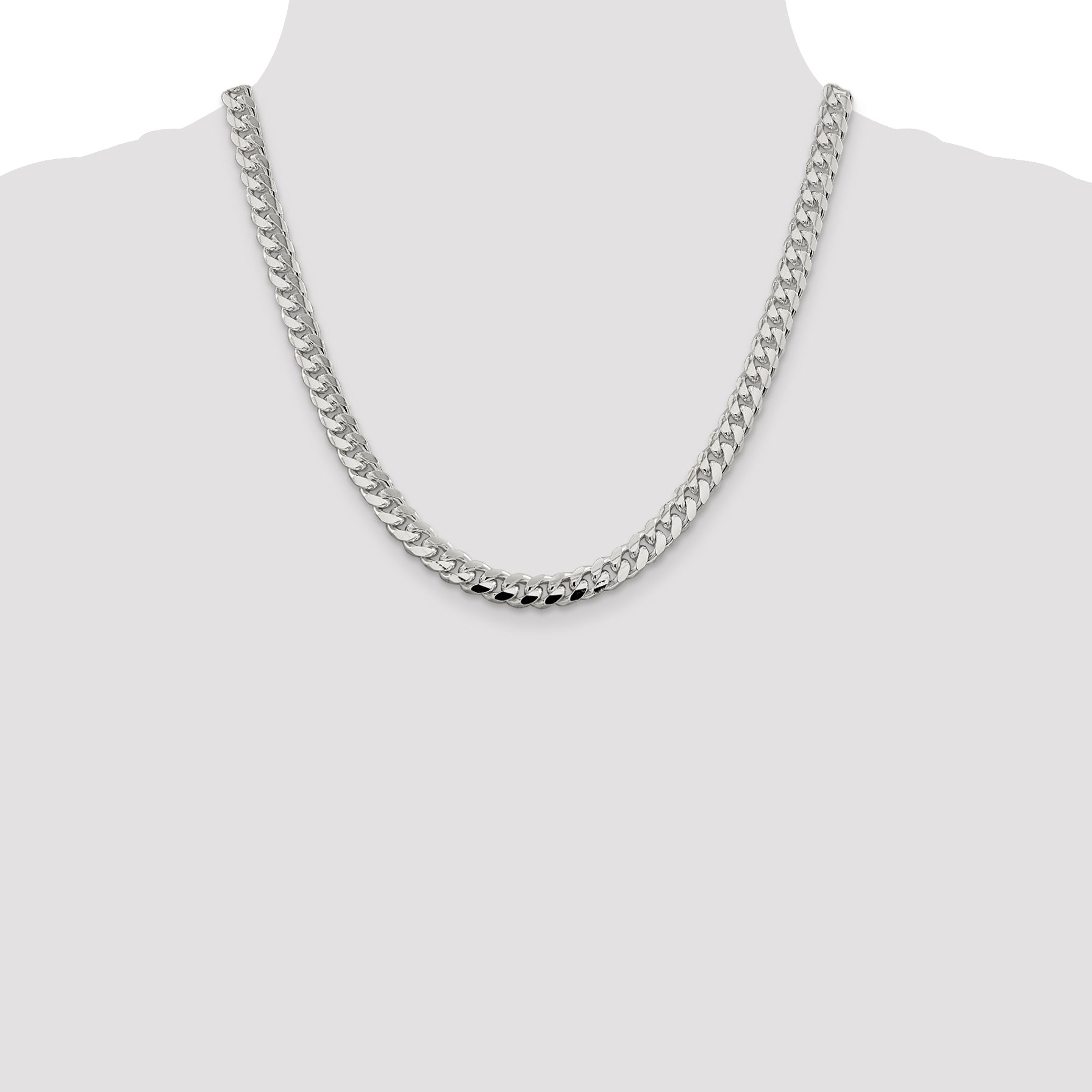 Sterling Silver 7.35mm Domed w/ Side D/C Curb Chain