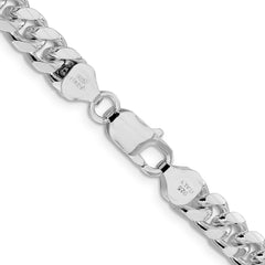 Sterling Silver Rhodium-plated 7.35mm Domed w/ Side D/C Curb Chain