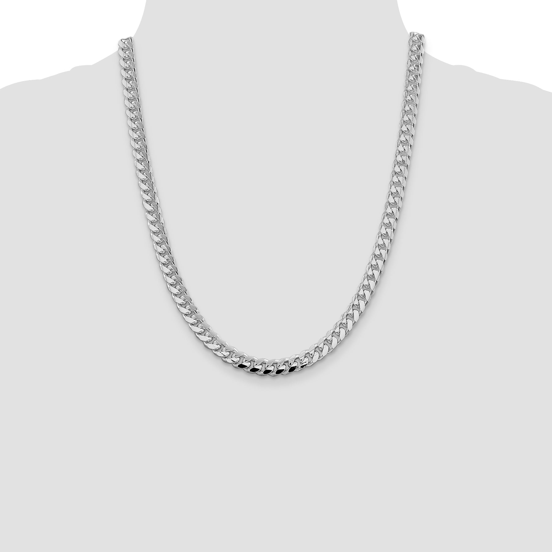 Sterling Silver Rhodium-plated 7.35mm Domed w/ Side D/C Curb Chain