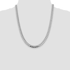 Sterling Silver Rhodium-plated 7.35mm Domed w/ Side D/C Curb Chain