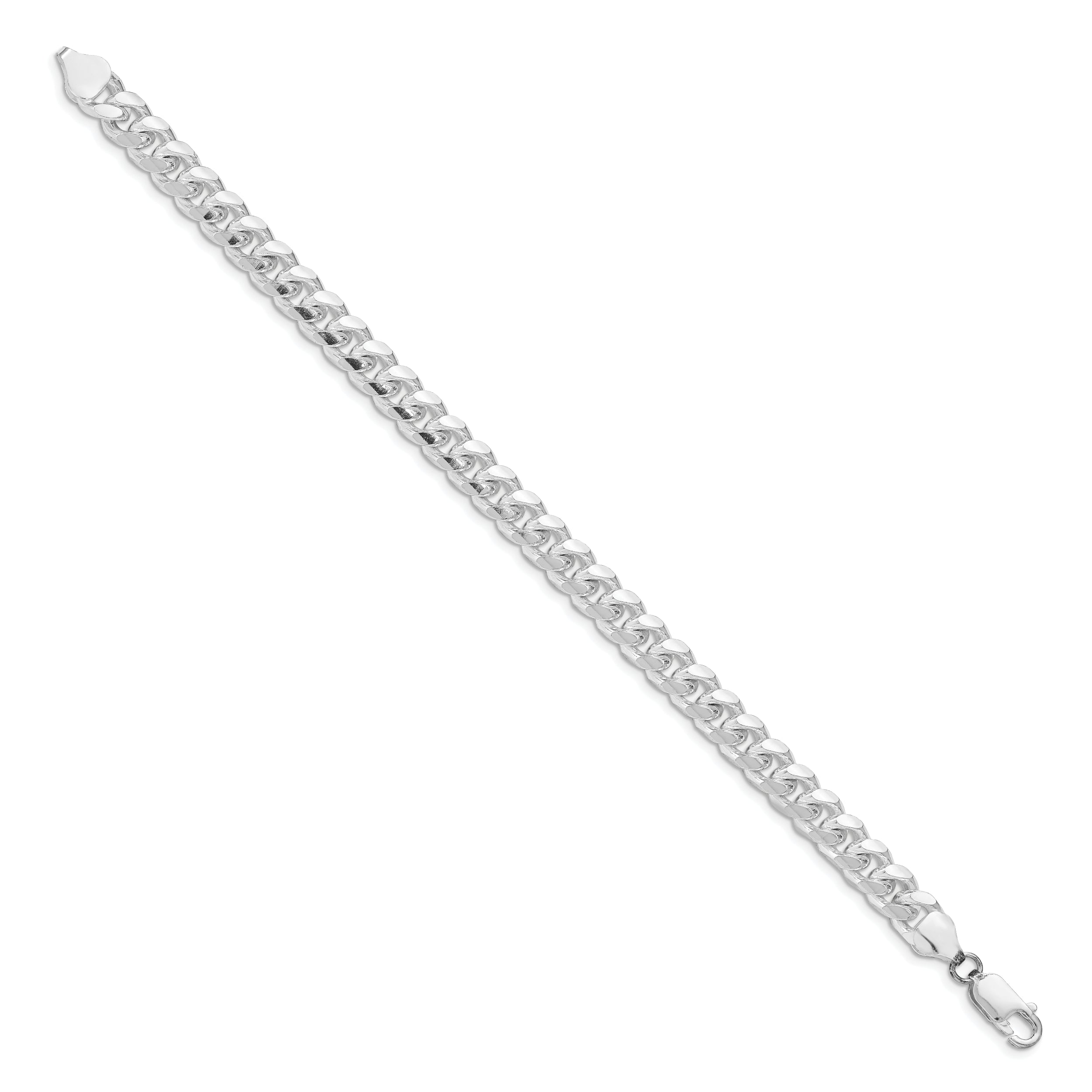 Sterling Silver Rhodium-plated 7.35mm Domed w/ Side D/C Curb Chain