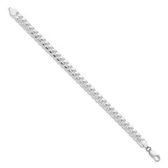 Sterling Silver Rhodium-plated 7.35mm Domed w/ Side D/C Curb Chain