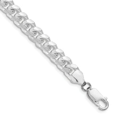 Sterling Silver Rhodium-plated 7.35mm Domed w/ Side D/C Curb Chain