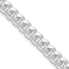 Sterling Silver Rhodium-plated 7.35mm Domed w/ Side D/C Curb Chain