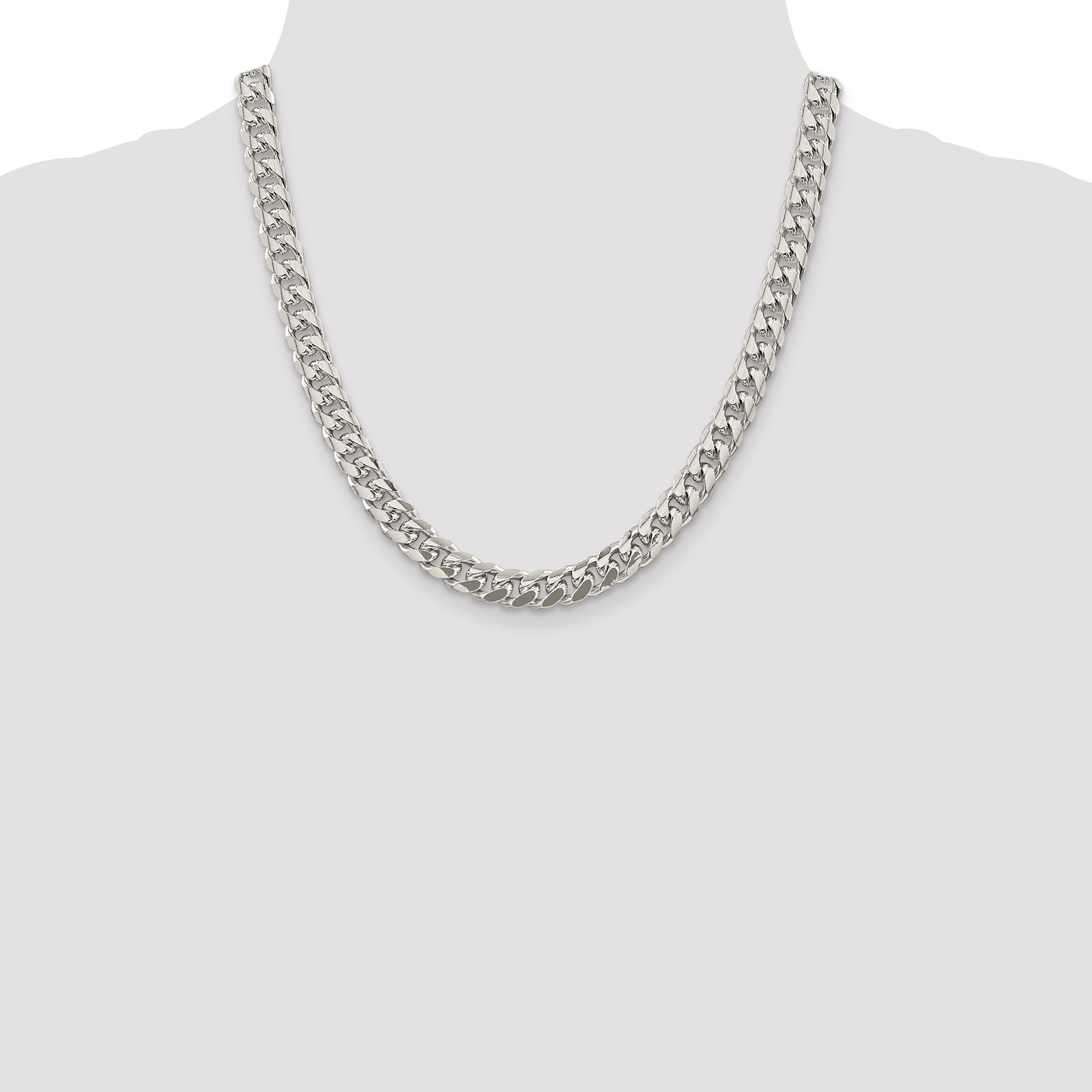 Sterling Silver 8.5mm Domed w/ Side D/C Curb Chain