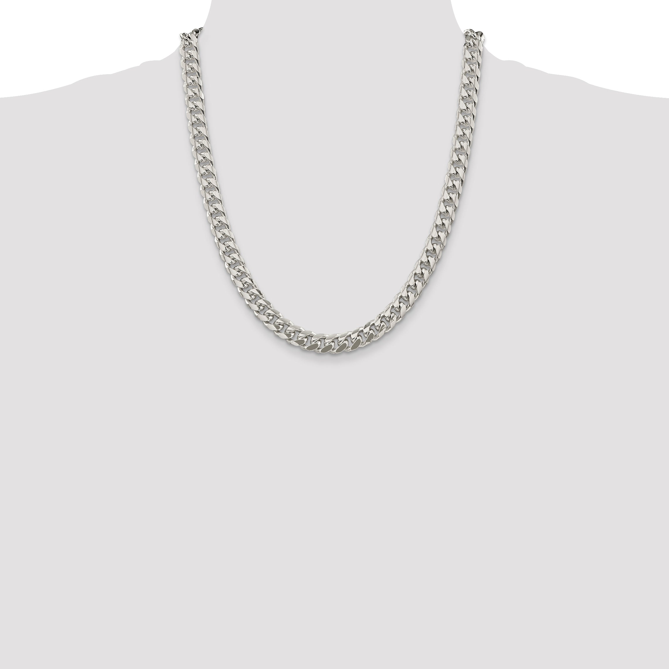 Sterling Silver 8.5mm Domed w/ Side D/C Curb Chain