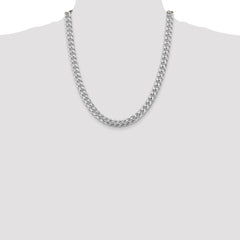 Sterling Silver Rhodium-plated 8.5mm Domed w/ Side D/C Curb Chain