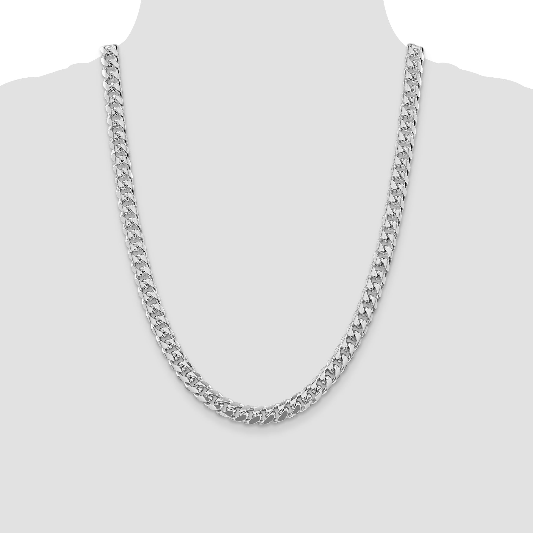 Sterling Silver Rhodium-plated 8.5mm Domed w/ Side D/C Curb Chain