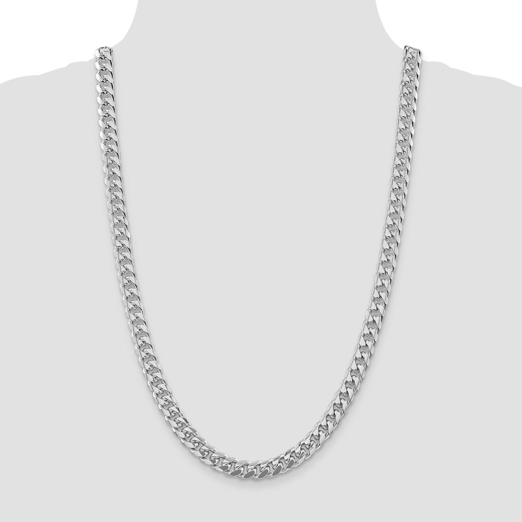 Sterling Silver Rhodium-plated 8.5mm Domed w/ Side D/C Curb Chain