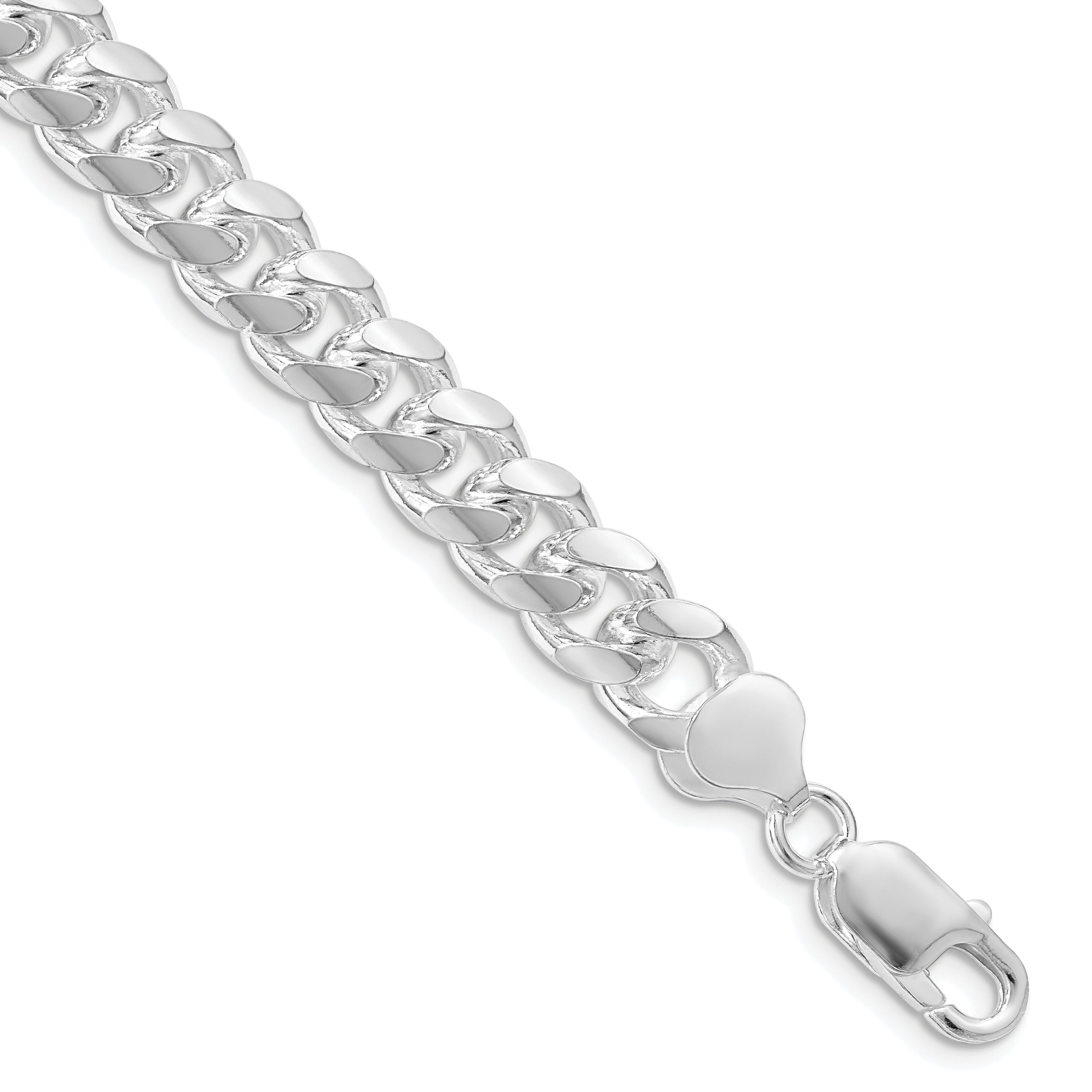 Sterling Silver Rhodium-plated 8.5mm Domed w/ Side D/C Curb Chain