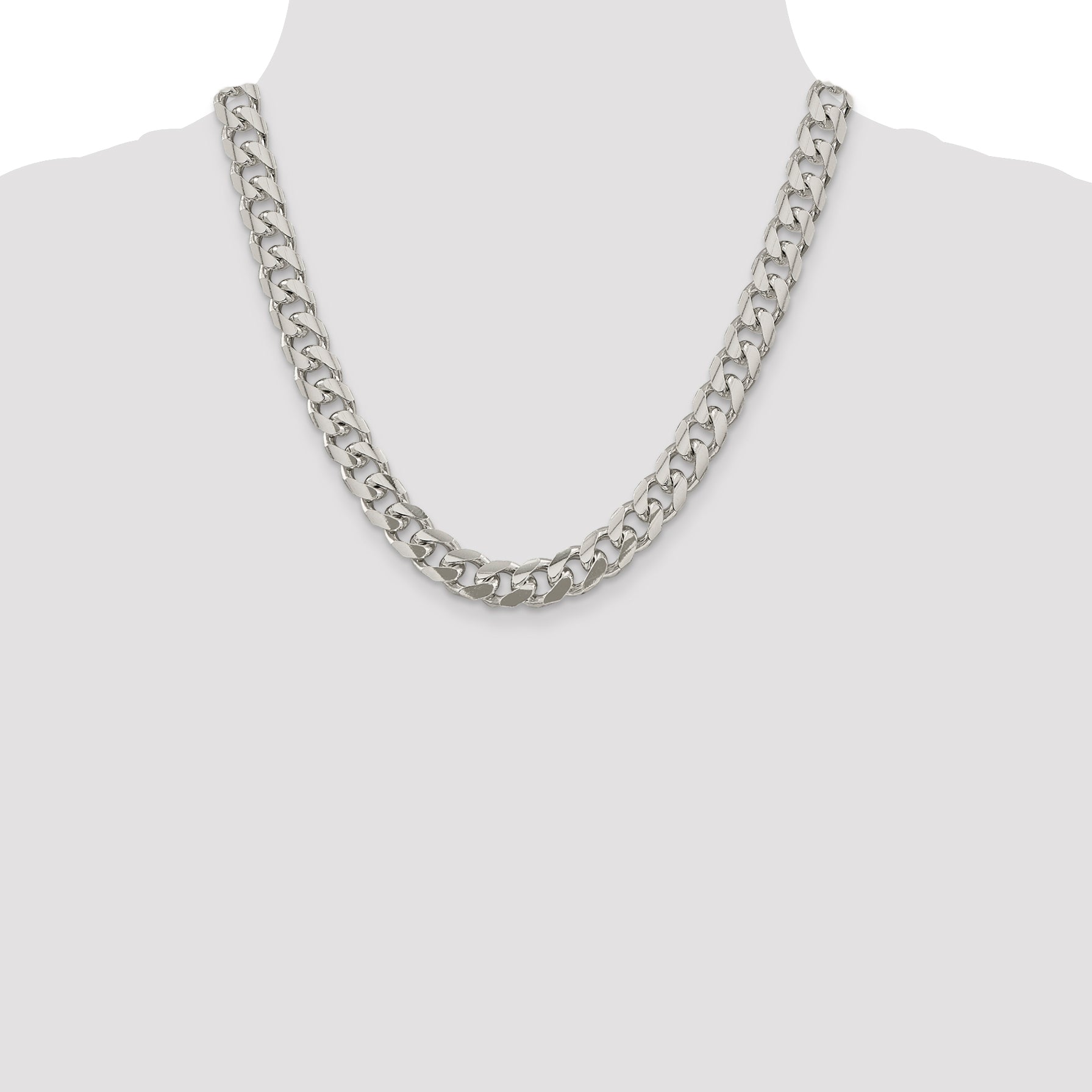 Sterling Silver 10.5mm Domed w/ Side D/C Curb Chain