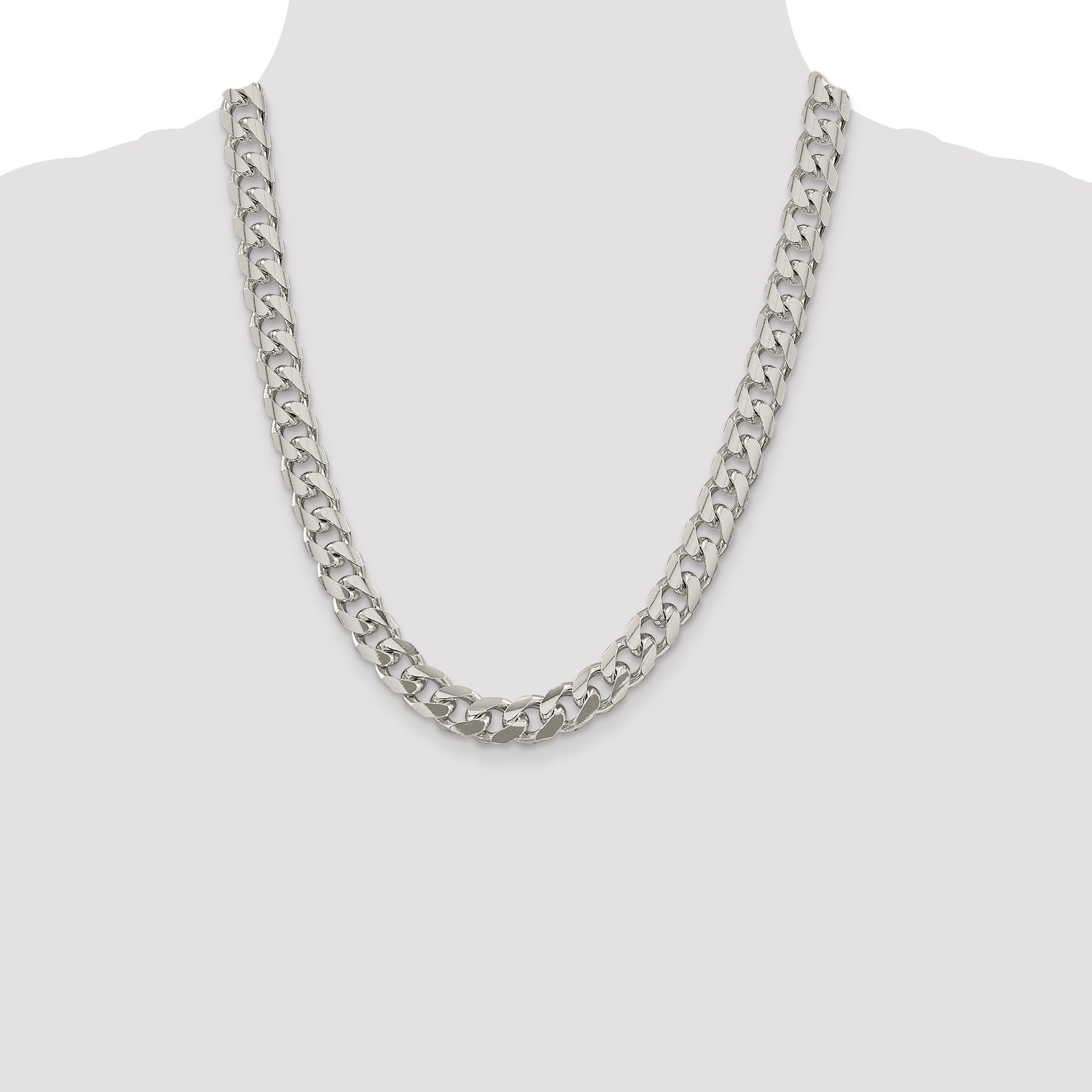 Sterling Silver 10.5mm Domed w/ Side D/C Curb Chain