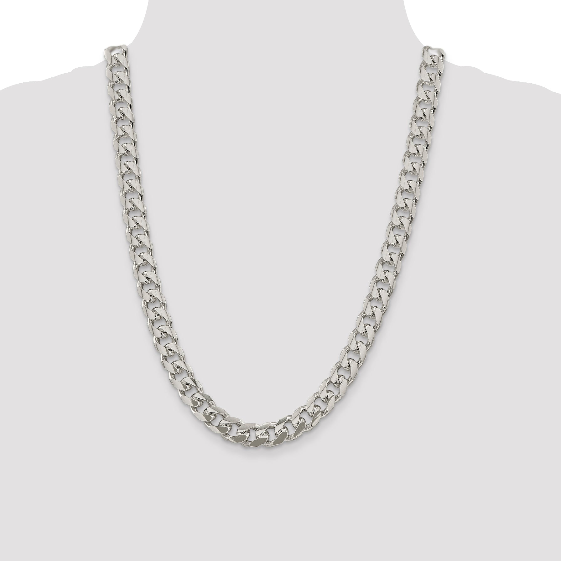 Sterling Silver 10.5mm Domed w/ Side D/C Curb Chain