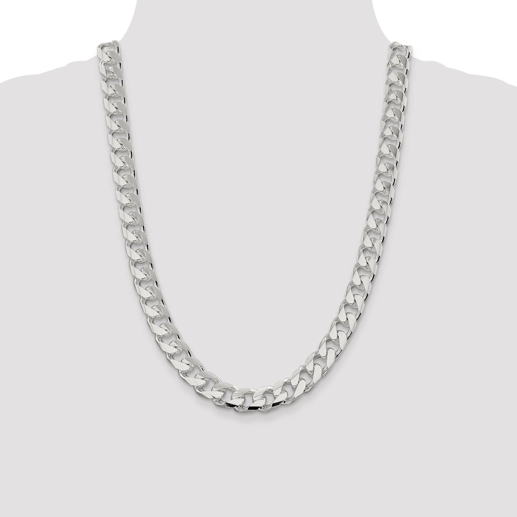 Sterling Silver 11mm Domed w/ Side D/C Curb Chain