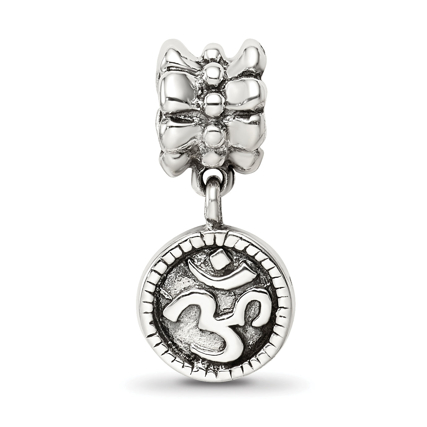 Sterling Silver 925 Om Symbol Dangle Bead with Antiqued Finish Solid Design