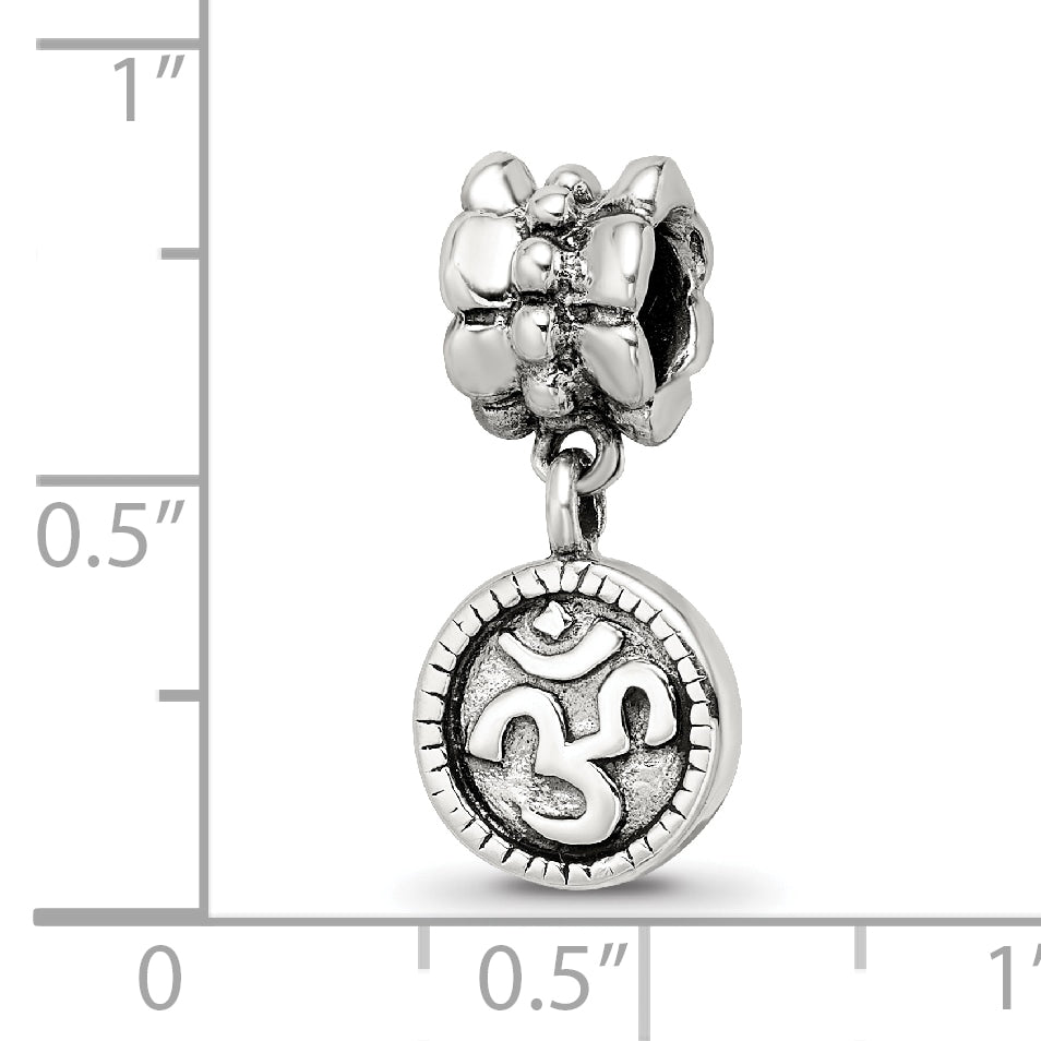 Sterling Silver 925 Om Symbol Dangle Bead with Antiqued Finish Solid Design