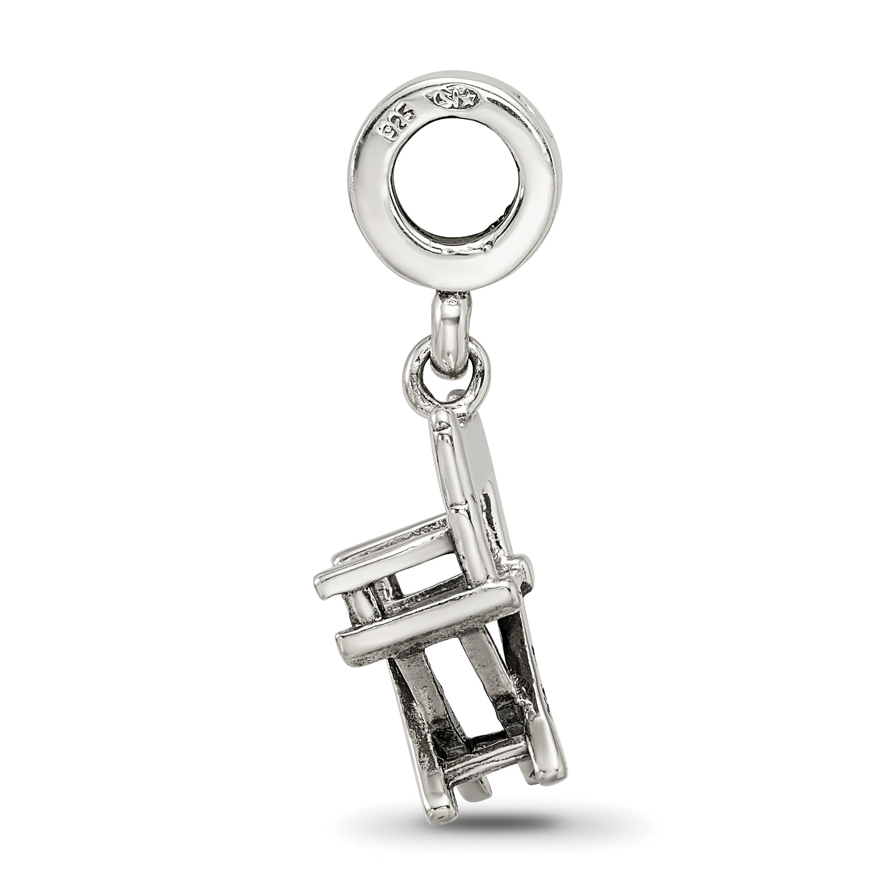 Sterling Silver 925 Dangle Bead with Antiqued Director's Chair Charm