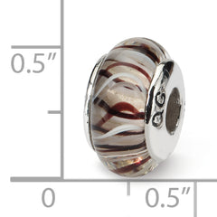 Sterling Silver Reflections Brown/White Hand-blown Glass Bead