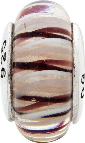 Sterling Silver Reflections Brown/White Hand-blown Glass Bead