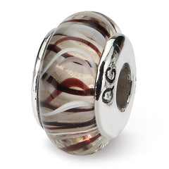 Sterling Silver Reflections Brown/White Hand-blown Glass Bead