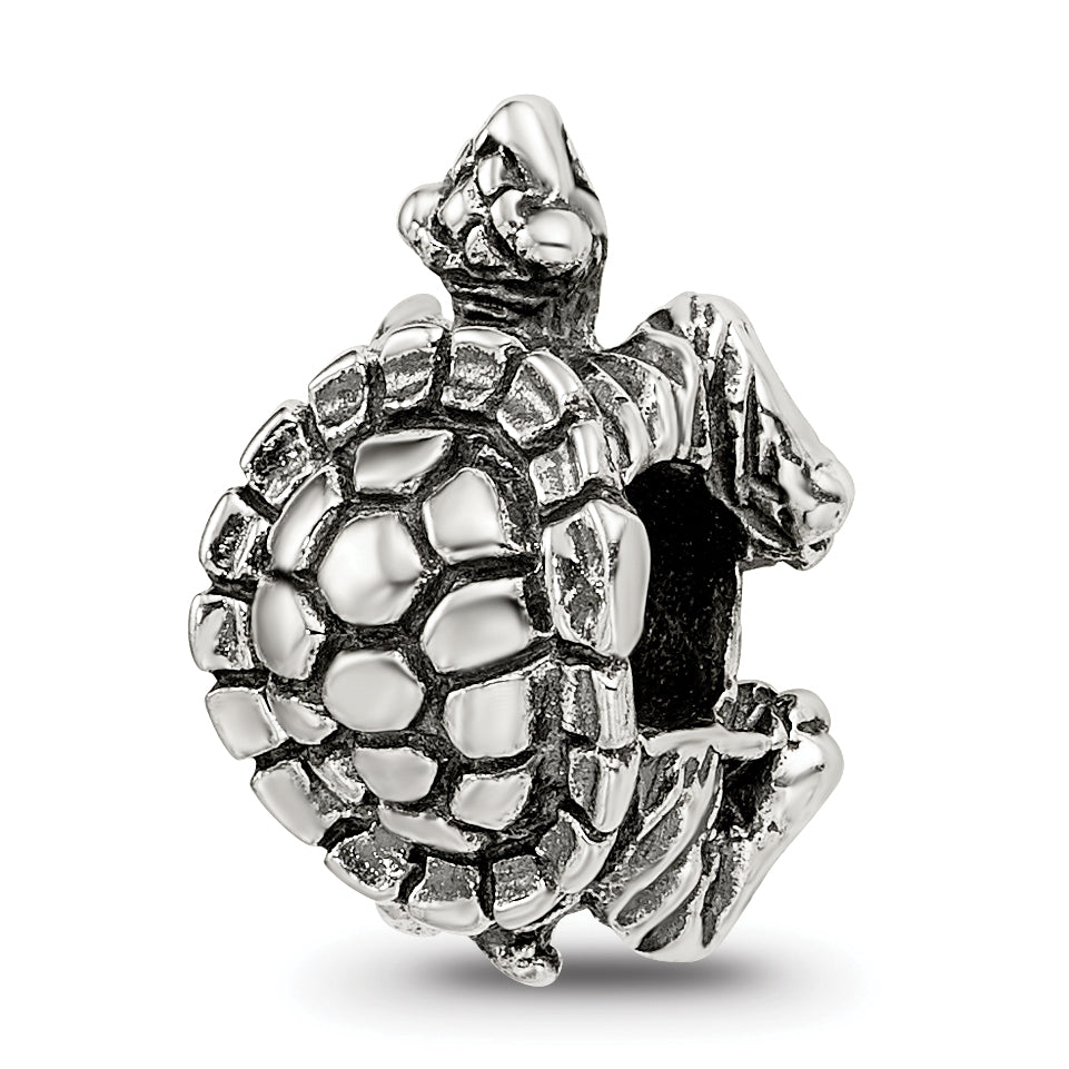 Sterling Silver 925 Turtle Bead with Antiqued Finish Solid Cast Design