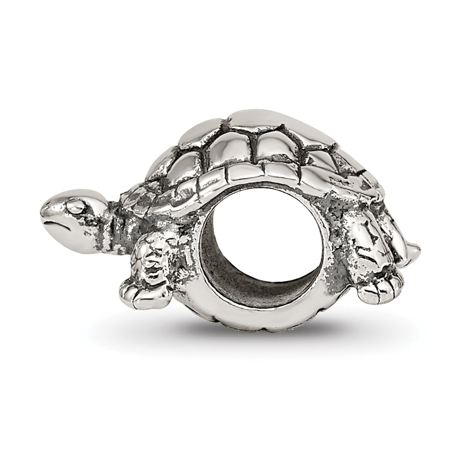 Sterling Silver 925 Turtle Bead with Antiqued Finish Solid Cast Design