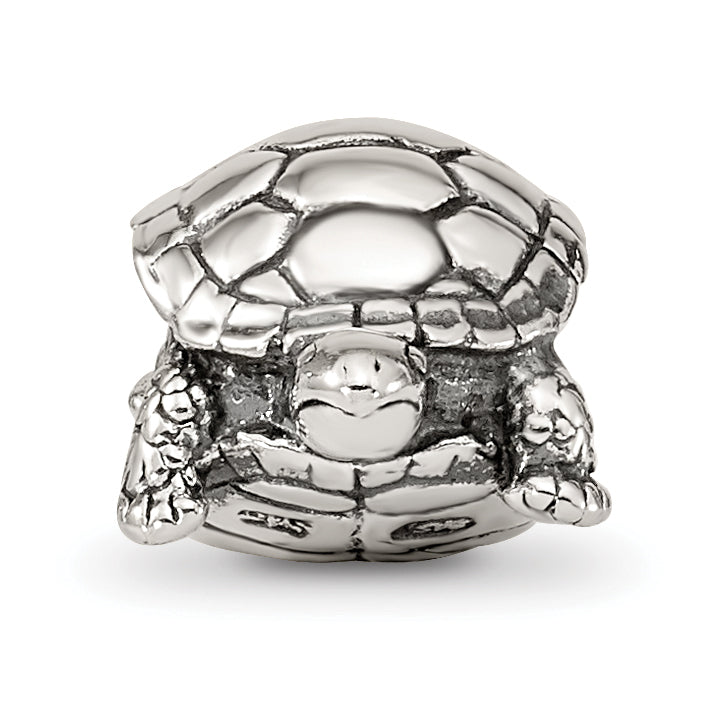 Sterling Silver 925 Turtle Bead with Antiqued Finish Solid Cast Design