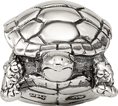 Sterling Silver 925 Turtle Bead with Antiqued Finish Solid Cast Design