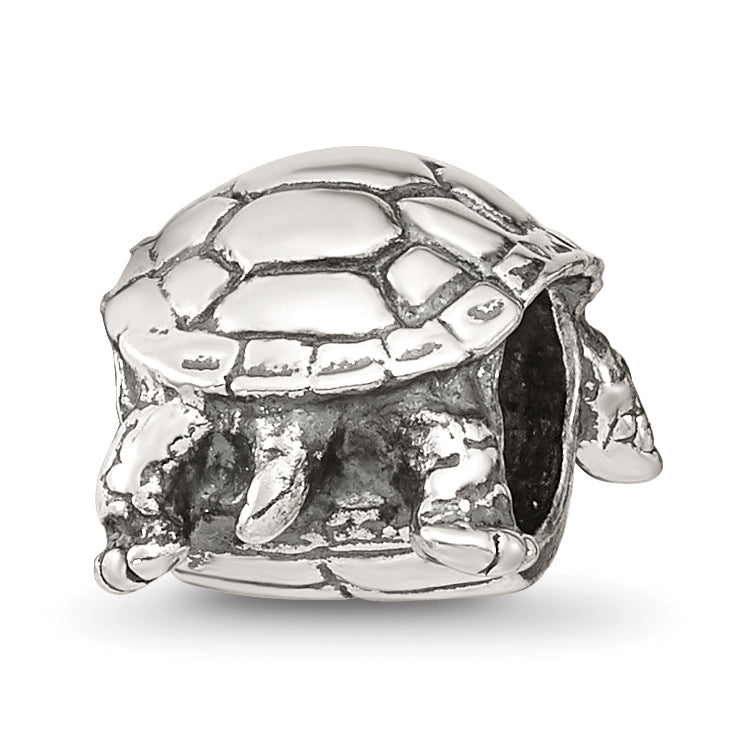 Sterling Silver 925 Turtle Bead with Antiqued Finish Solid Cast Design