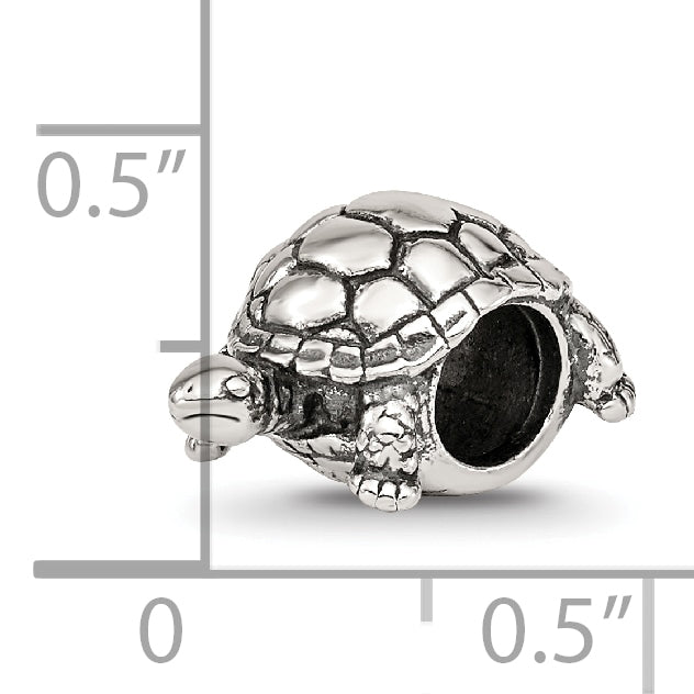 Sterling Silver 925 Turtle Bead with Antiqued Finish Solid Cast Design