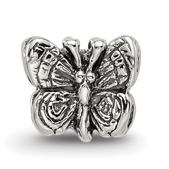 Sterling Silver 925 Kids Butterfly Bead with Antiqued Finish Solid Design