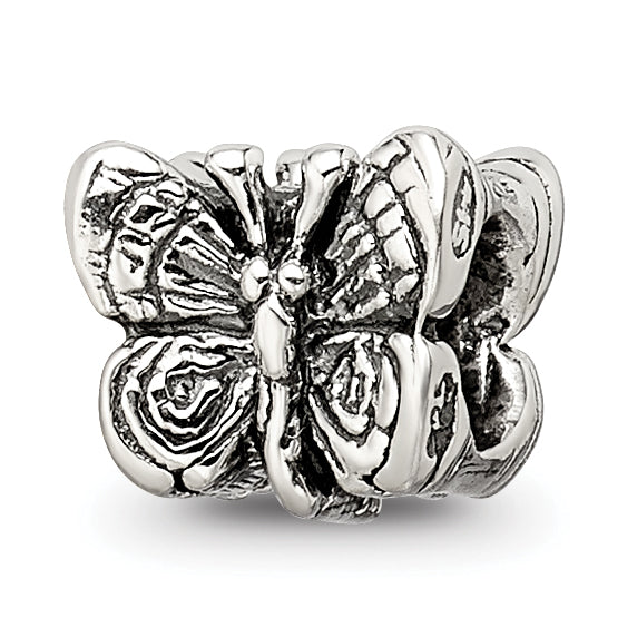 Sterling Silver 925 Kids Butterfly Bead with Antiqued Finish Solid Design