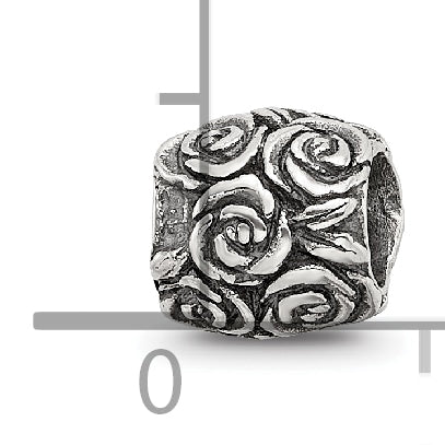 Sterling Silver 925 Kids Bead with Floral Design Antiqued Finish