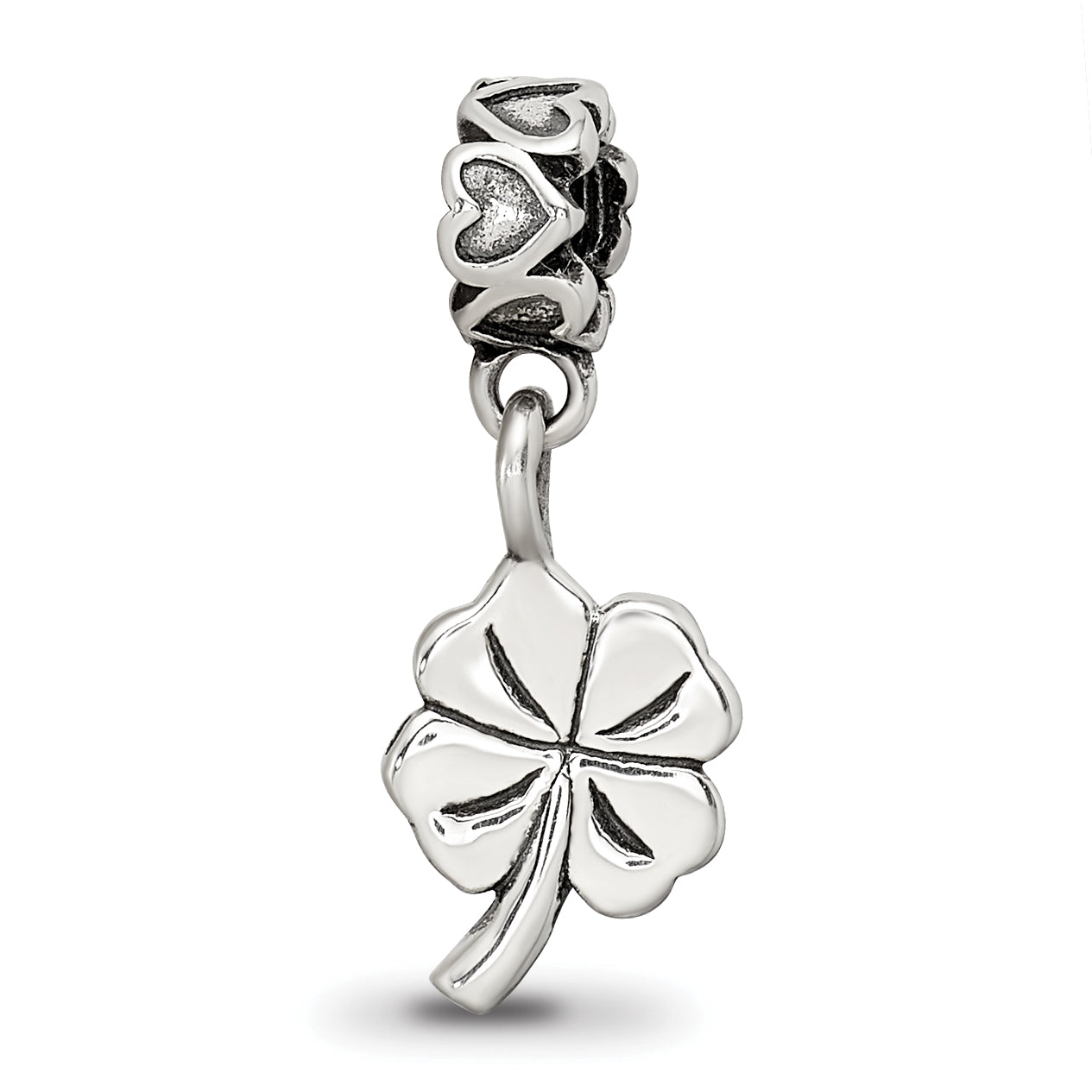 Sterling Silver Kids 4-Leaf Clover Dangle Bead with Antiqued Finish