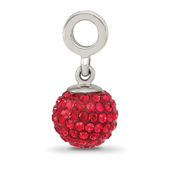 Sterling Silver 925 Dangle Bead with Red Preciosa Crystal Ball, Antiqued Finish