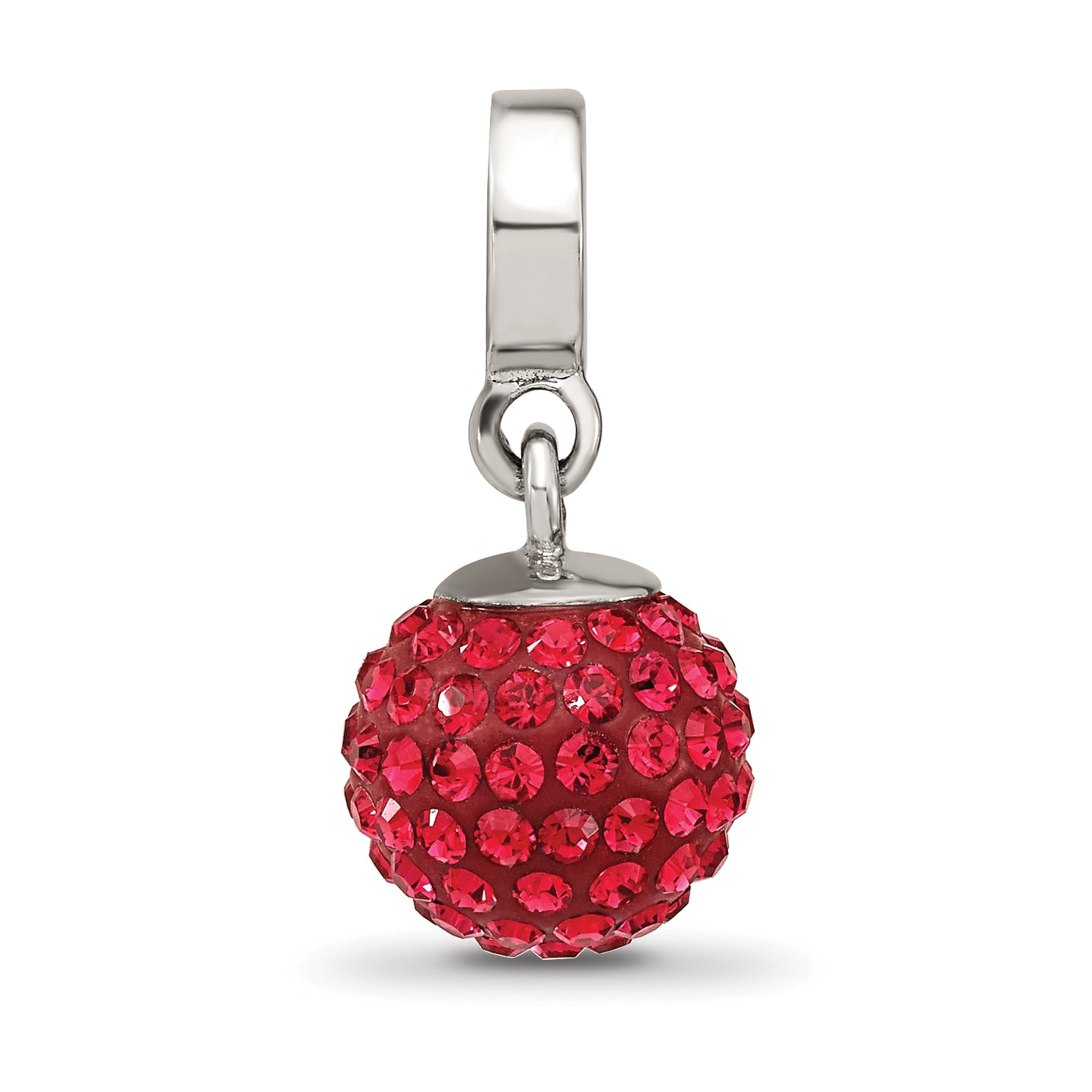 Sterling Silver 925 Dangle Bead with Red Preciosa Crystal Ball, Antiqued Finish