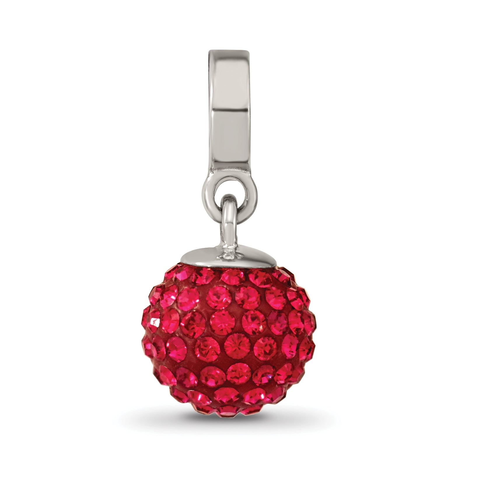 Sterling Silver 925 Dangle Bead with Red Preciosa Crystal Ball, Antiqued Finish