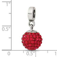 Sterling Silver 925 Dangle Bead with Red Preciosa Crystal Ball, Antiqued Finish