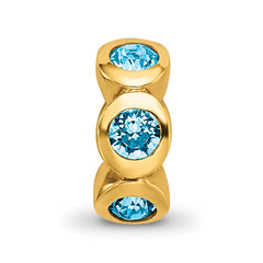 Sterling Silver Gold-plated Bead with Blue Crystals  Elegant Polished Finish