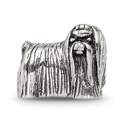 Sterling Silver 925 Maltese Dog Bead with Antiqued Finish Solid Cast Design