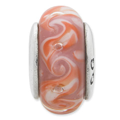 Sterling Silver 925 Pink Swirl Hand-Blown Glass Bead with Antique Finish