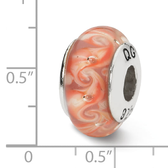 Sterling Silver 925 Pink Swirl Hand-Blown Glass Bead with Antique Finish