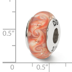 Sterling Silver 925 Pink Swirl Hand-Blown Glass Bead with Antique Finish