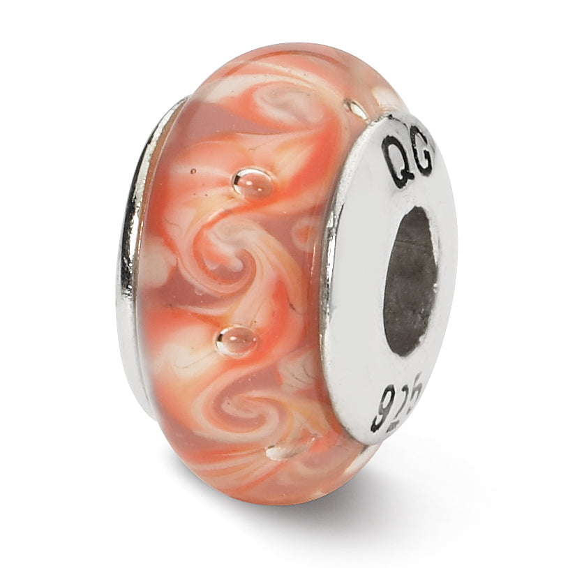 Sterling Silver Reflections Pink/Red Swirl Hand-blown Glass Bead