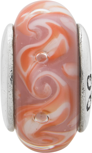 Sterling Silver 925 Pink Swirl Hand-Blown Glass Bead with Antique Finish