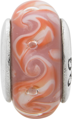 Sterling Silver 925 Pink Swirl Hand-Blown Glass Bead with Antique Finish