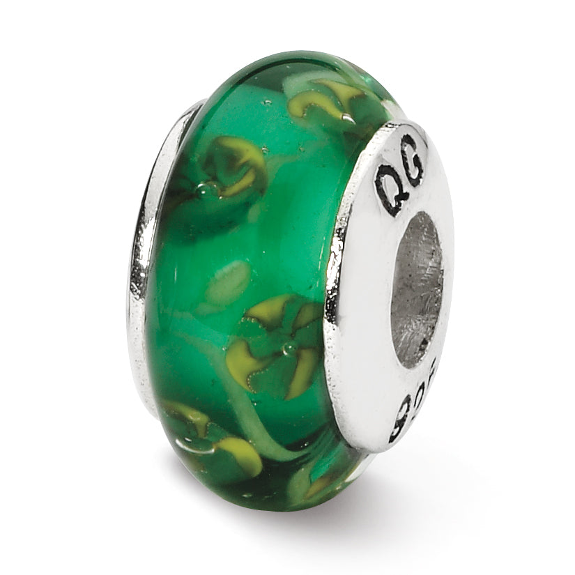 Sterling Silver Reflections Green Hand-blown Glass Bead