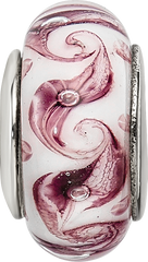 Sterling Silver 925 Hand-Blown Glass Bead with White Mauve Swirl Design