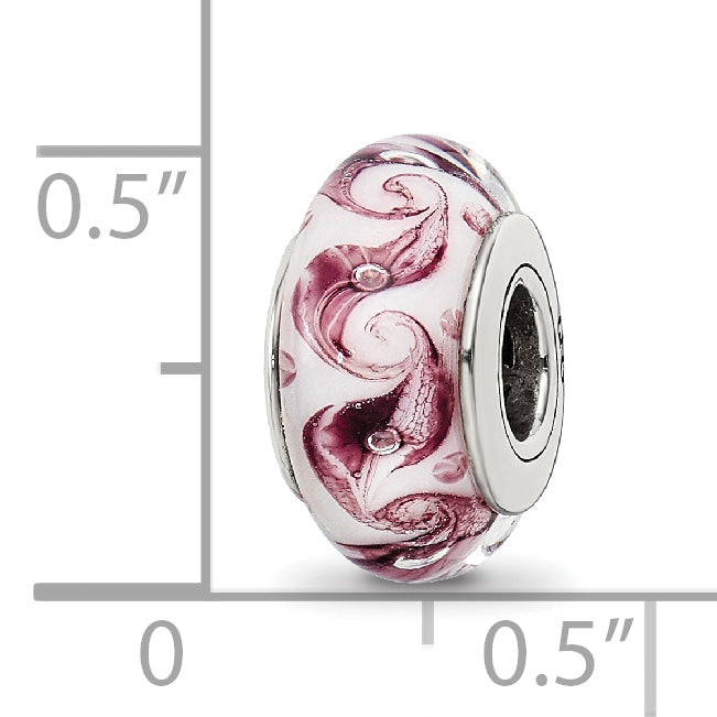 Sterling Silver Reflections White/Mauve Swirl Hand-blown Glass Bead