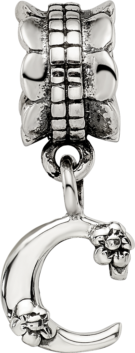 Sterling Silver 925 Letter C Dangle Bead with Antiqued Finish, Solid and Cast